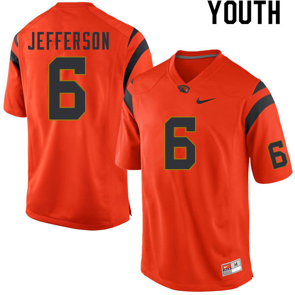 Youth #6 Jermar Jefferson Oregon State Beavers College Football Jerseys Sale-Orange - Click Image to Close